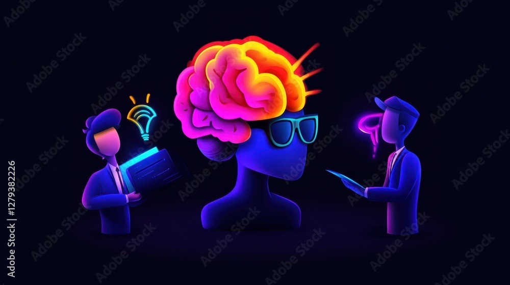 Poster a business consultant presenting an ai-driven strategy, the digital brain dynamically changing as th