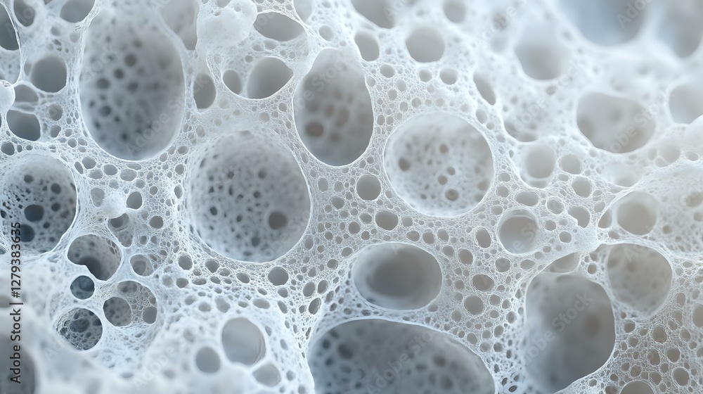 Poster macro view of white foam bubbles creating abstract pattern with circular shapes and delicate texture