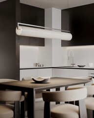 Elegant contemporary beige kitchen room interior .3drender. Modern interior design.