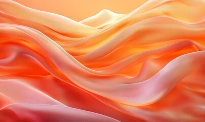 Obraz premium Orange Apricot Silk Textile Close-Up, Flowing Fabric Wave Pattern, Abstract Background, Elegant Drapery Texture in Warm Tones Perfect for Design and Fashion