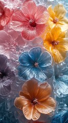 Beautifully arranged frozen flowers in vibrant colors showcasing nature's artistry in a creative setting