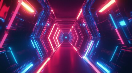 A glowing geometric tunnel stretching into infinity
