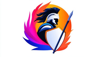 Naklejka premium Spartan warrior with spear and shield icon. vector lined style
