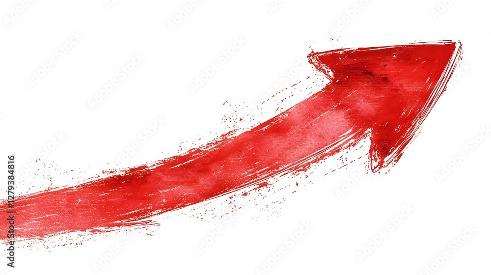 Aufkleber red watercolor arrow pointing upward with dynamic splatter effect and gradient brush strokes on whit