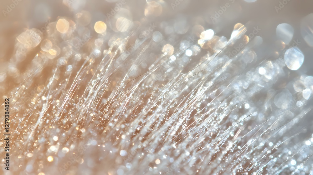Poster ethereal macro photography of delicate water droplets with golden and silver bokeh effect creating d