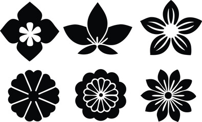 Obraz premium black and white flower icons vector silhouettes