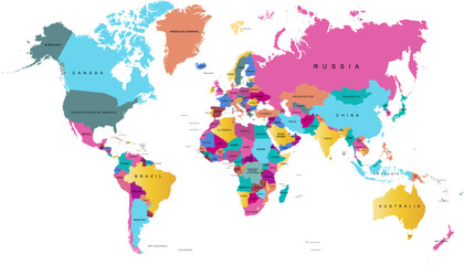 World map. Color modern vector map. Silhouette map.