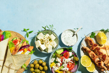 Greek food assortment. Mediterranean healthy diet.