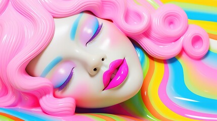 Composition made of plastic or glass. Beautiful girl sleeping on a wavy background. Illustration for banner, poster, cover, brochure or presentation.