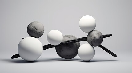 Obraz premium Abstract composition of various objects. Dynamic scene with round minerals. Frozen dynamics for graphic design.