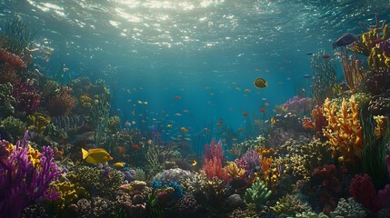 Naklejka premium Vibrant underwater kingdom teeming with life, showcasing biodiversity and color