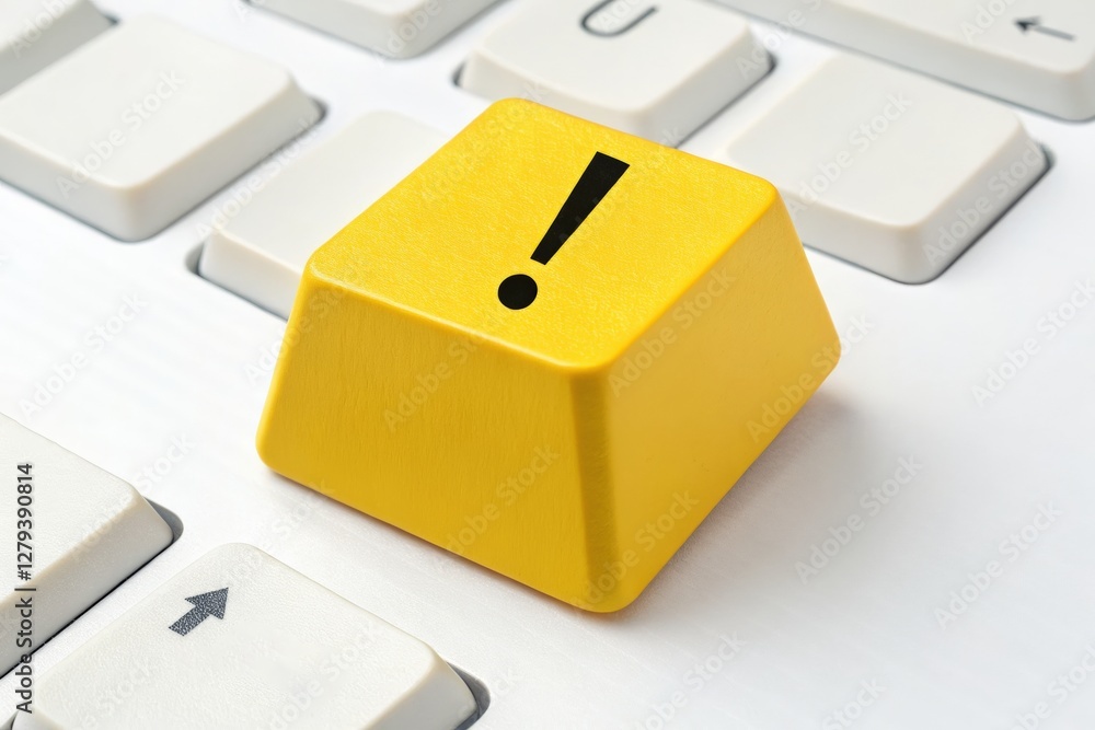 Poster alert key: a close-up captures a yellow keyboard key with an exclamation mark, highlighted on a keyb