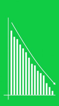 Bar chart graph with down arrow on green background