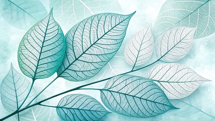 Elegant Botanical Illustration Featuring Delicate Veined Leaves in Soft Neutral Hues on a Subtle Textured Background
