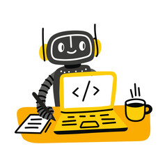 A flat style illustration of a coding robot