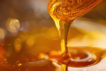 Thick drip of corn syrup kitchen food photography warm lighting close-up