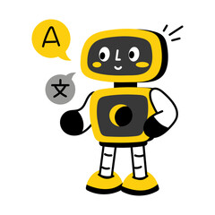 A flat style illustration of robot translator