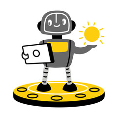 Forecast robot telling about weather, flat style illustration