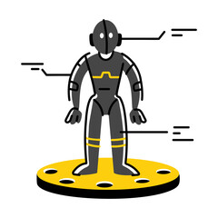 Robot hologram technology illustration in flat style