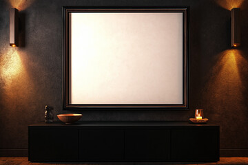 Serene Minimalist Interior with Blank Canvas and Subtle Lighting