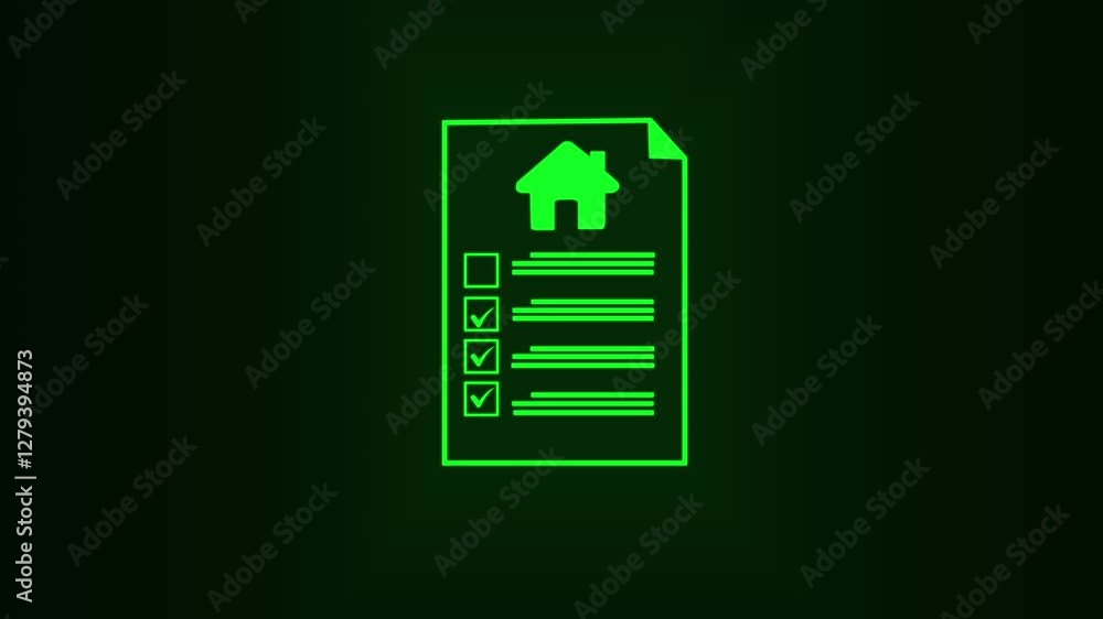 Poster document with tick mark icon animation. file approvement sign motion graphic of file appearing in wh