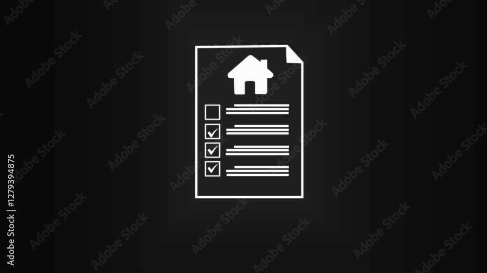 Poster document with tick mark icon animation. file approvement sign motion graphic of file appearing in wh