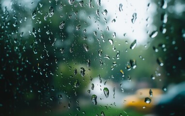 Rainy day with droplets on a window enhancing the cozy atmosphere in an urban setting during afternoon hours
