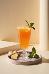 Fototapeta premium turmeric cocktail with fruits, cold drink