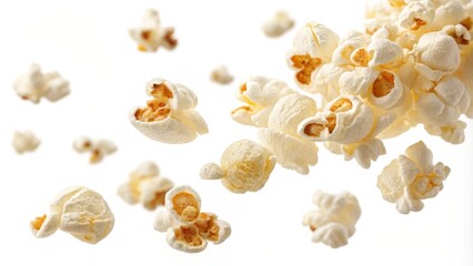 Obraz premium Floating Popcorn A High-Resolution Image of Airy, Buttery Kernels in Motion, Food Photography, Snack Popcorn, Food Photography