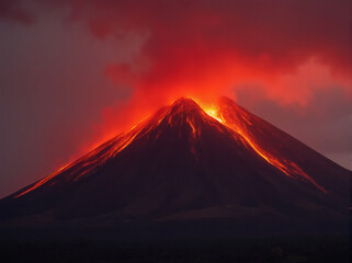 Erupting Volcano with Lava Flow