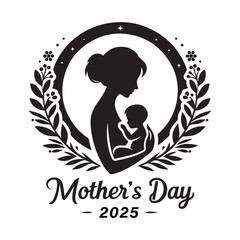 Floral Mother's Day Logo - Beautiful Black and White Vector Art