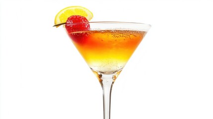 A refreshing drink in a glass, garnished with a vibrant strawberry and a zesty lime, perfect for a summer delight.