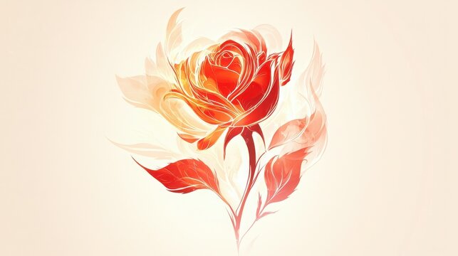 Fiery rose illustration.  Warm, passionate colors on a soft background.  A unique artistic floral design.