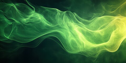 Colorful wisps of green and yellow smoke swirling in a dark background create a dynamic visual display of movement and energy