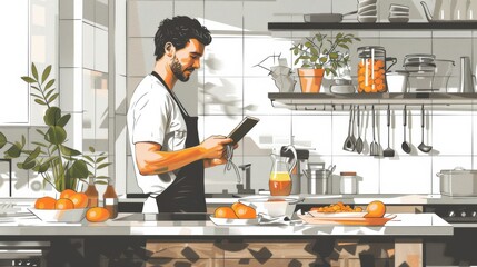 Clean kitchen interior with a round wood countertop, perfect for product montages or banners