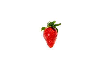 Ripe, juicy red strawberries with a green leaf from above. Strawberry Isolated on White Background....