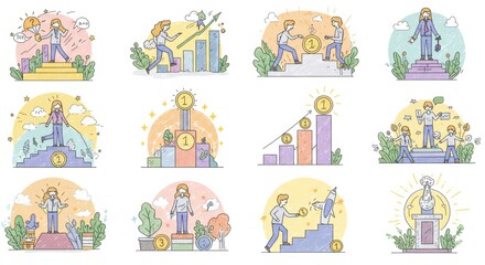 Illustrated Journey: Achieving Milestones and Reaching Business Heights