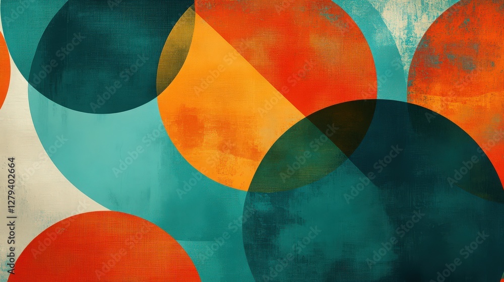 Poster abstract geometric artwork featuring overlapping circles and retro colors