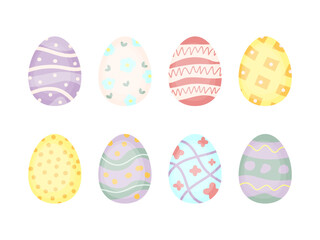 Happy Easter. Easter eggs set, colorful decorated eggs. Vector illustration.