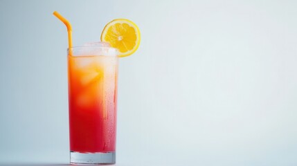 A tall glass filled with a refreshing drink, garnished with a vibrant slice of orange, showcasing a perfect summer beverage.