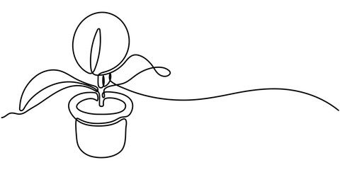 Money plant in One Continuous line drawing. Growing coin tree symbol and finance investment increase concept in simple linear style. Editable stroke. Doodle Vector illustration, Money Tree, 