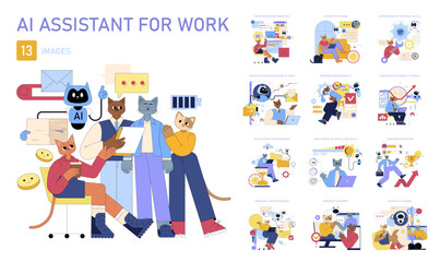 Fototapeta premium AI Assistant For Work. Flat Vector Illustration