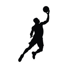 Silhouette of a Basketball Player Slam Dunking on a White Background © Crazy Dreamy Boy