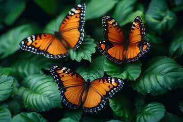 Obraz premium Enchanting Display of Colorful Butterflies in a Vibrant Tropical Rainforest Setting