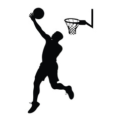 Silhouette of a Basketball Player Slam Dunking on a White Background © Crazy Dreamy Boy