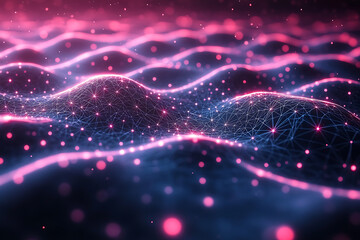 Fototapeta premium A futuristic abstract background featuring a grid of glowing triangles on a deep blue and black backdrop.