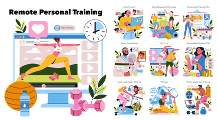 Naklejka premium Remote Personal Training. Flat Vector Illustration