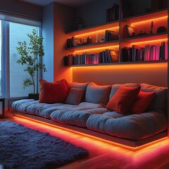 Elegant and cozy neon decor space high resolution HD Photo