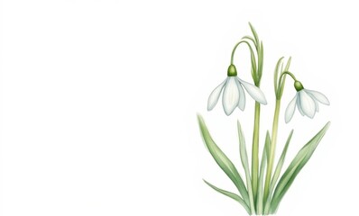 Delicate white snowdrop flowers in bloom