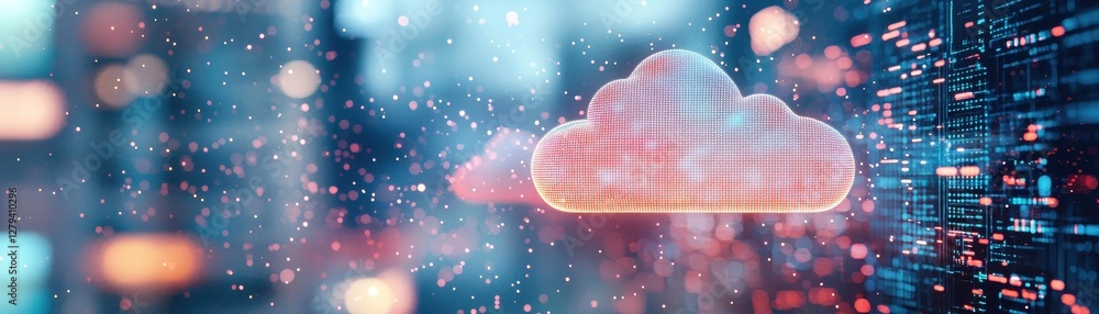 Aufkleber a futuristic cloud computing concept featuring a glowing cloud amidst digital data streams and vibra